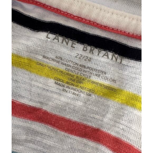 Lane Bryant 22 24 Cotton Poly Blend Multicolor Striped 3/4 Sleeve Top - Picture 3 of 6